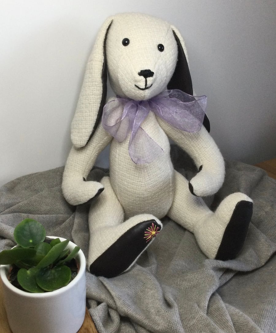 Minty Rabbit – Handmade Quirky Collector’s Rabbit Made from Recycled Fabric