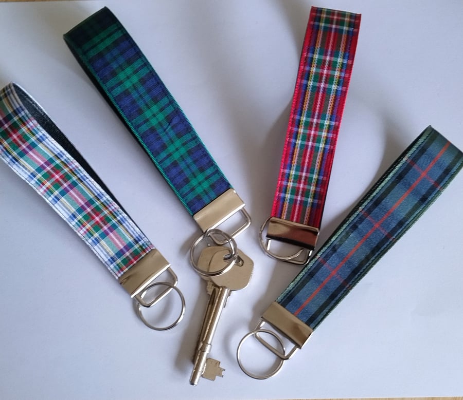 Tartan keyring wristlet, Scottish clan plaid keyfob in a choice of tartans