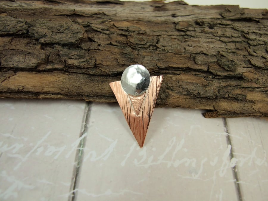 Small Geometric Shapes Lapel Pin Brooch Sterling Silver Disc and Copper Triangle
