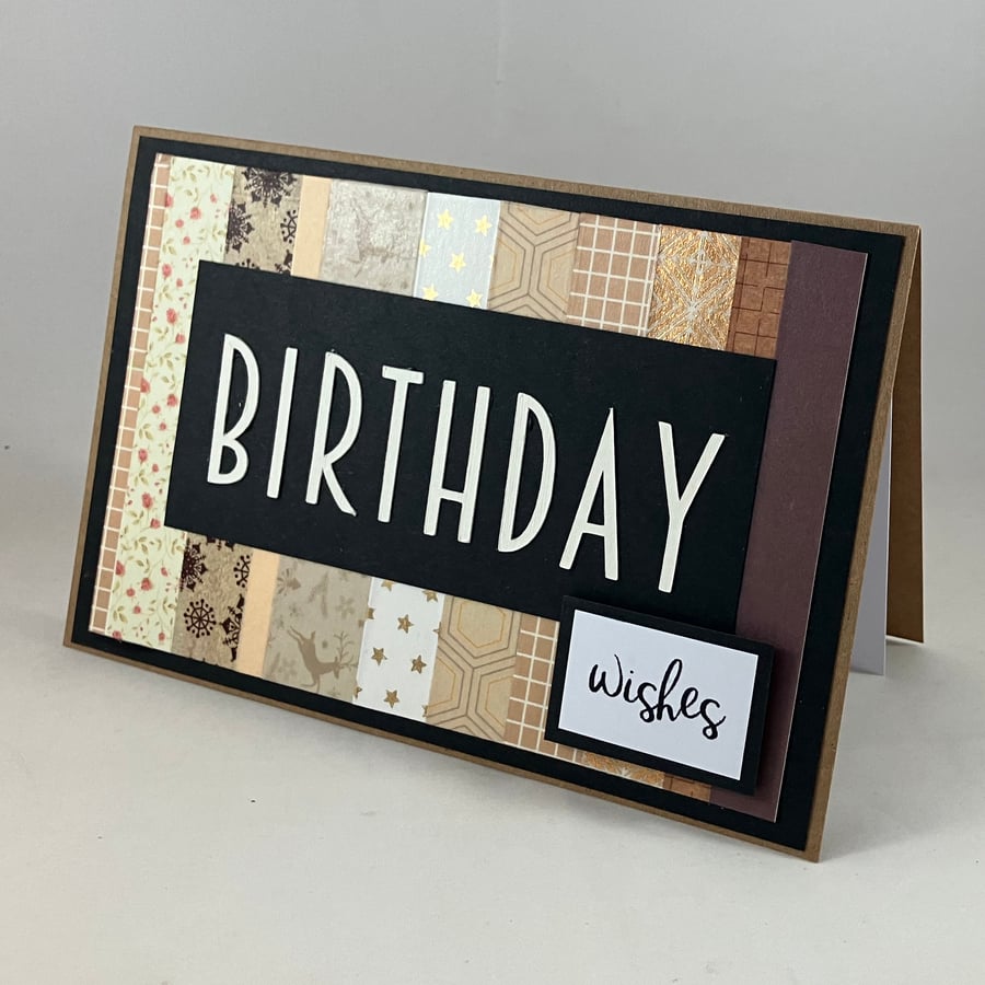 Handmade washi tape birthday card - neutral shades