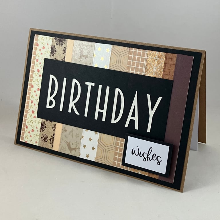 Handmade washi tape birthday card - neutral shades