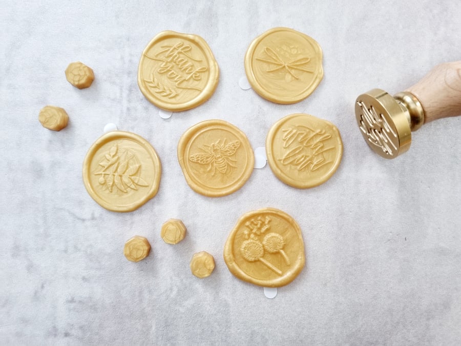 Set of 6 Gold Self Adhesive Wax Seals 