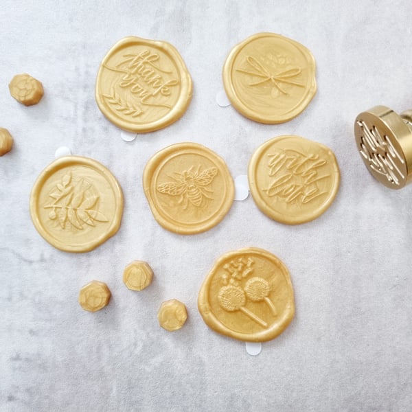 Set of 6 Gold Self Adhesive Wax Seals 
