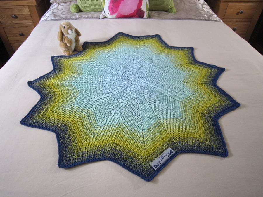 Aqua, Lime Green & Navy star shaped baby blanket