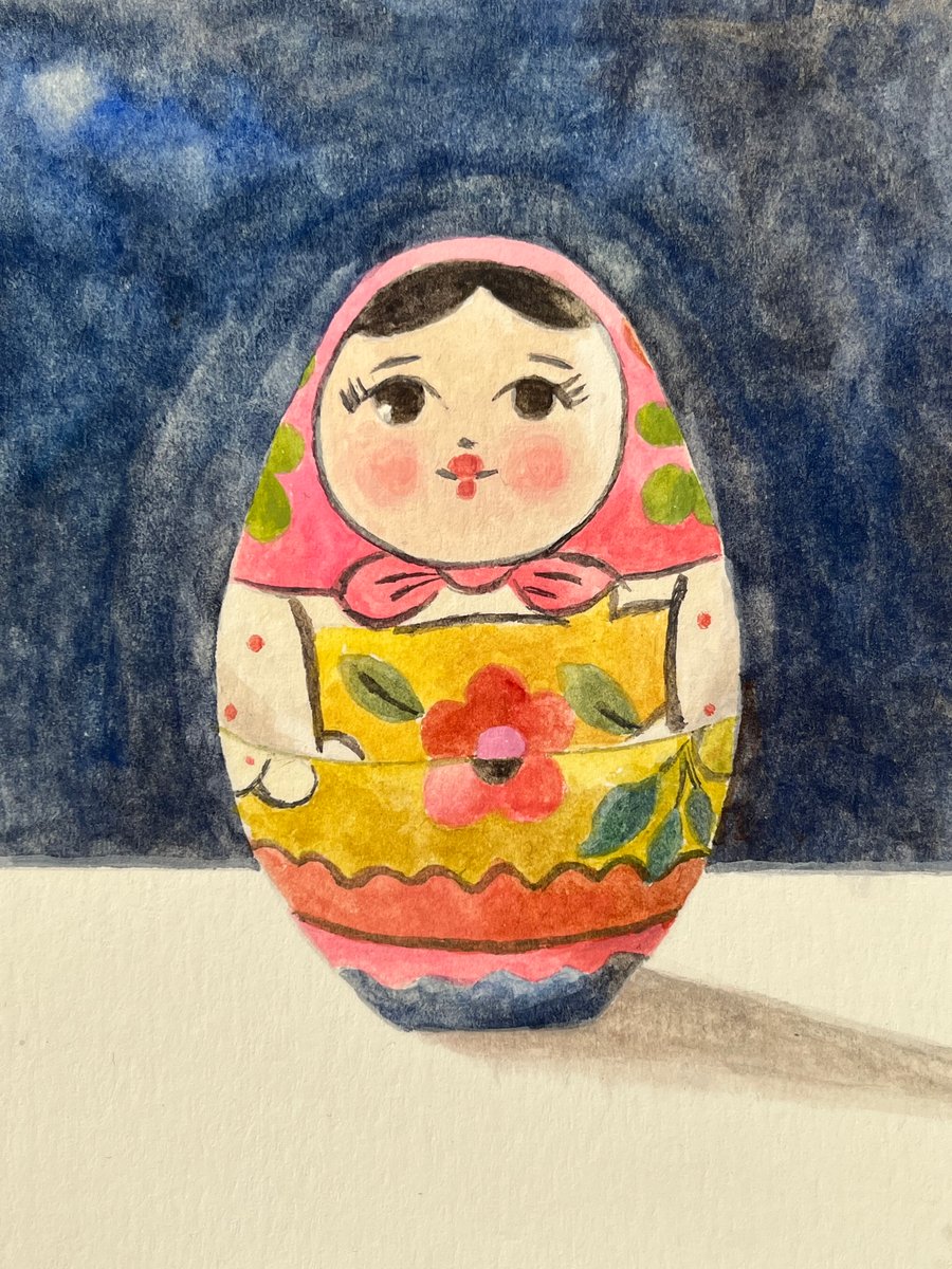 Christmas egg doll small original gouache painting 