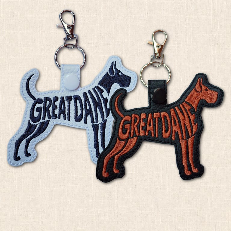 Great Dane Keyring - Dog Silhouette Word Art Accessory