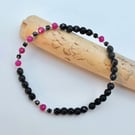 Genuine Ruby, Spinel & Onyx Bracelet, 40th Wedding Anniversary, July Birthstone