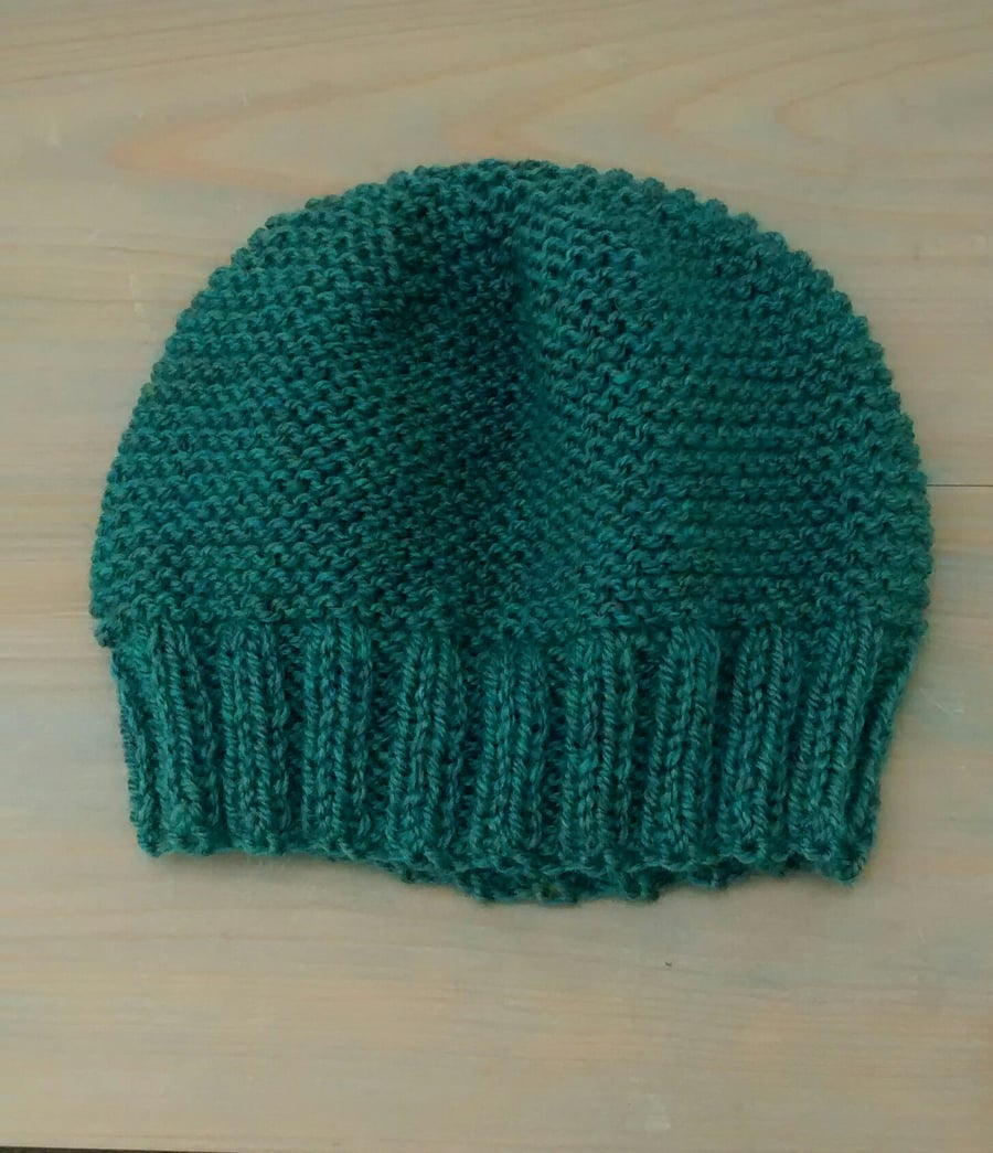 Beanie Hat in Spruce Green, Hand Knit Hat, Adult