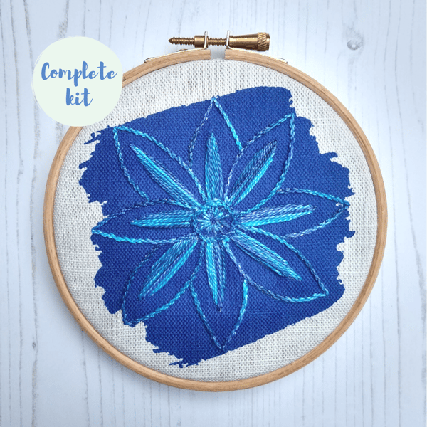 Clematis embroidery kit - royal blue