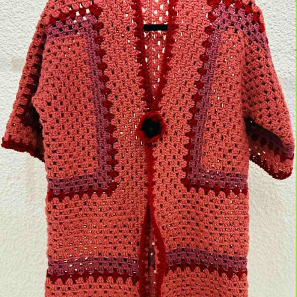 Coral red hexi long cardigan