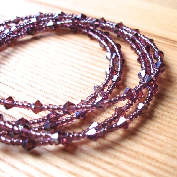 Multistrand Bracelet with Purple Glass Crystals
