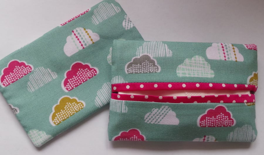 Fabric Pocket Tissue Holder Clouds hand made