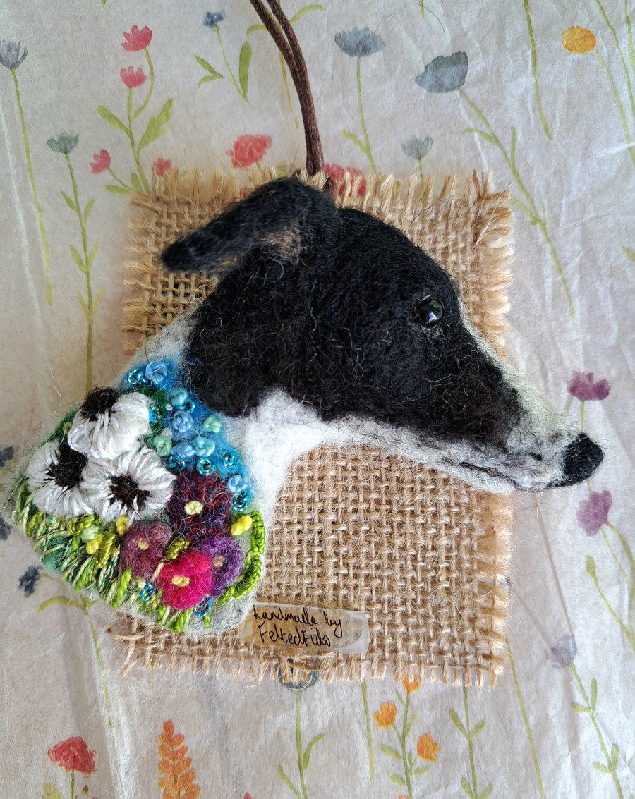 Needle Felted Whippet Lurcher Brooch