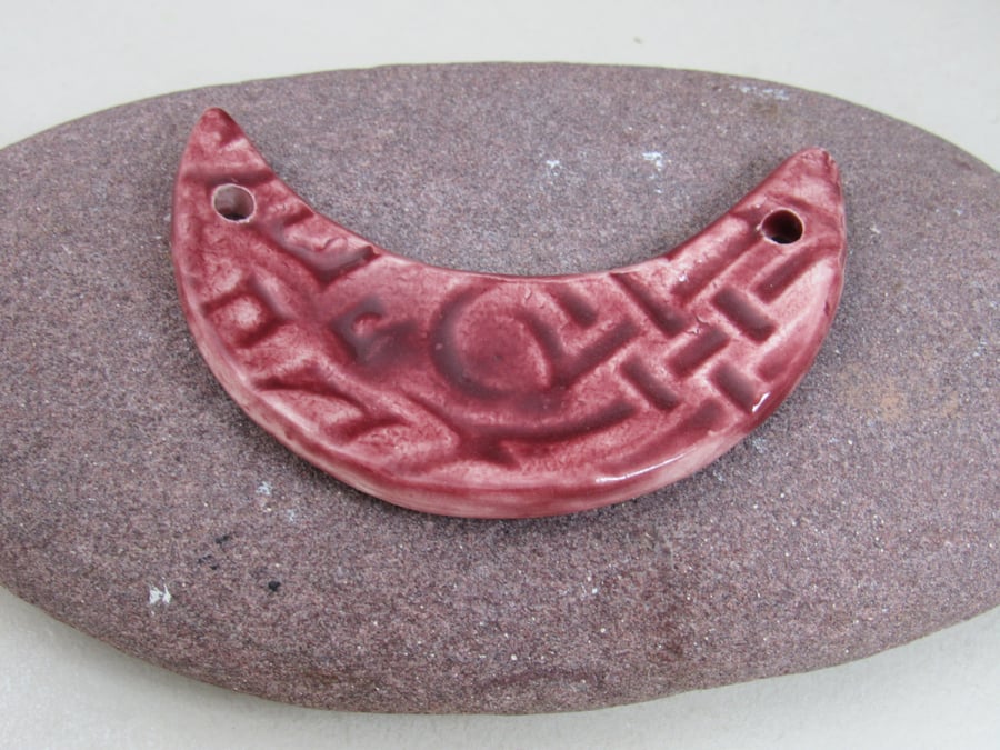 Rose Red Celtic Ceramic Crescent Bib Pendant