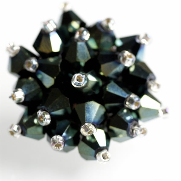 Metallic Green Crystal Bead Brooch - UK Free Post