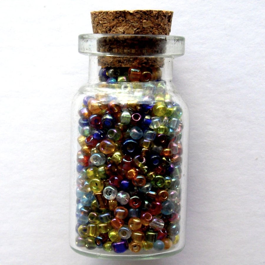 Multi Coloured Seed Beeds in Small Glass Pot Folksy