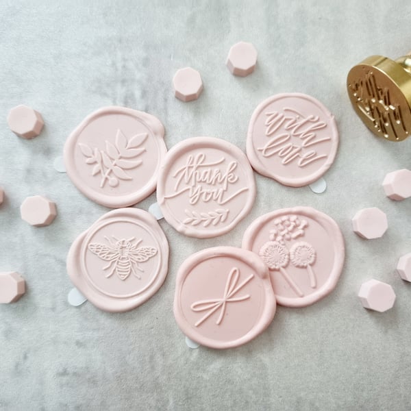 Set of 6 Light Pink Self Adhesive Wax Seals 