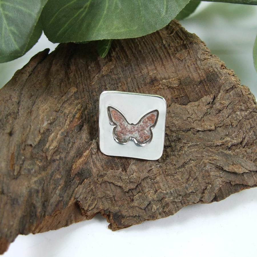 Brooch. Sterling Silver and Copper Butterfly Lapel Pin 