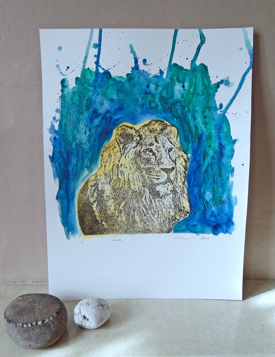 Lion Original Collagraph Print Animal Art 