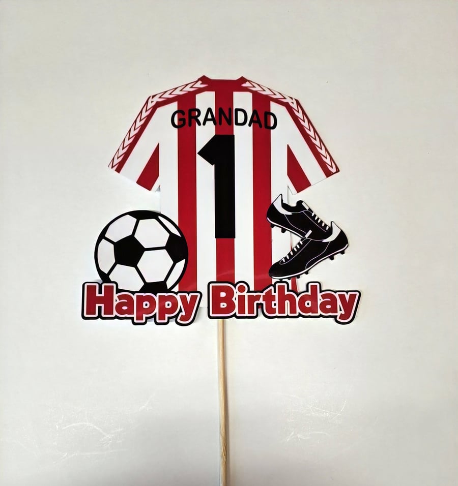 Sunderland style cake topper personalised. Football cake topper.