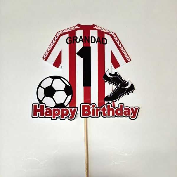 Sunderland style cake topper personalised. Football cake topper.