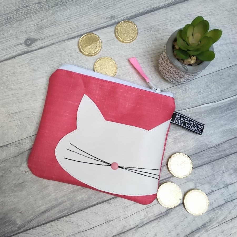 Raspberry Pink Oilcloth Cat Motif Purse or Folksy - Main Image
