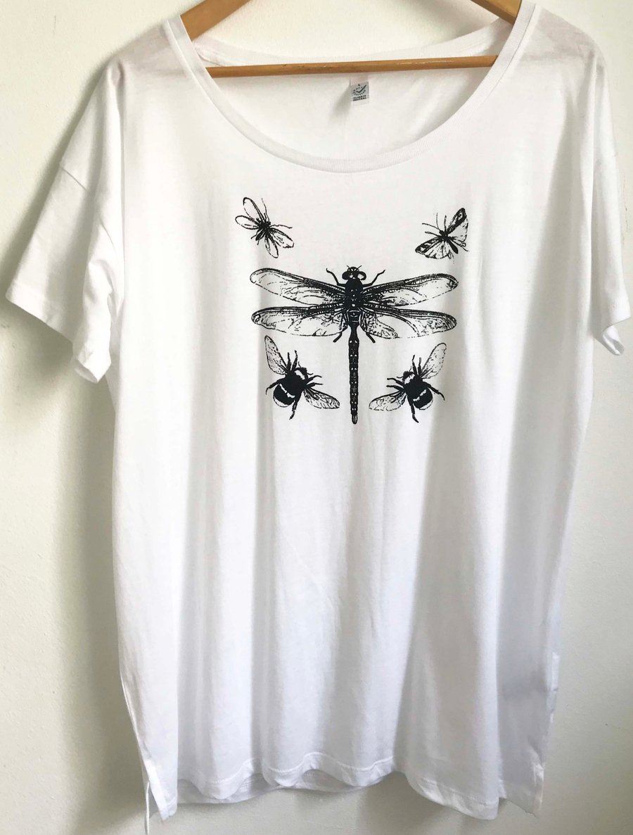 Dragonfly Insects Women's White Tencel short sleeve T shirt oversize tee size L