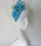 Pale Turquoise Blue Blossom Flower Retro Veil Fascinator  - Image 2