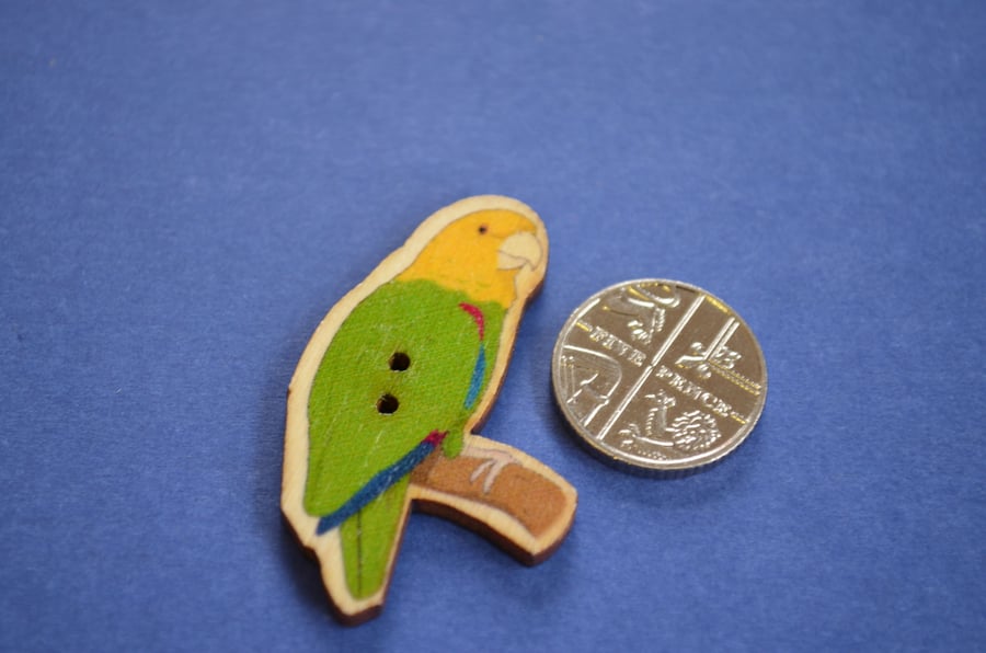 Wooden Parrot Shaped Buttons 40x26mm Bird Yellow Headed Amazon (BD16)