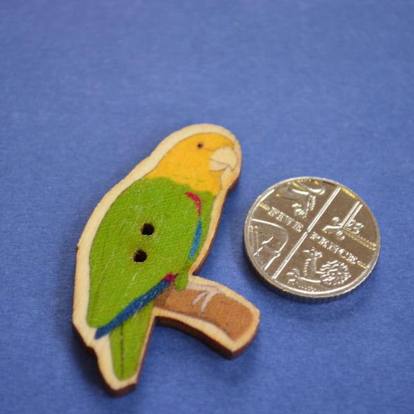 Wooden Parrot Shaped Buttons 40x26mm Bird Yellow Headed Amazon (BD16)