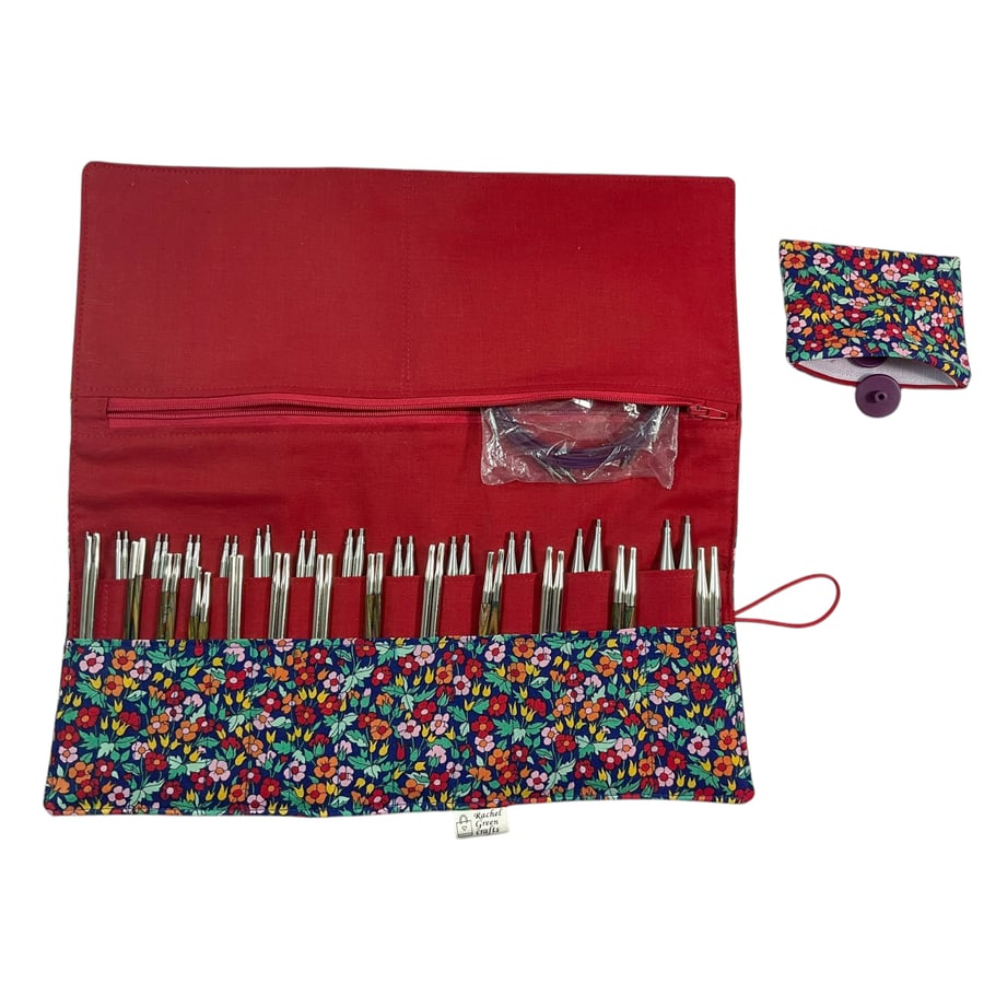 Interchangeable knitting needle case with Liberty fabric , knit pro case, 