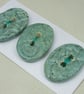 3 Medium Oval Matte Sage Green Brocade Pattern Handmade Ceramic Buttons - Image 2