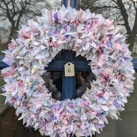 Handmade Upcycled eco Wreath hyacinth colours ribbons and material