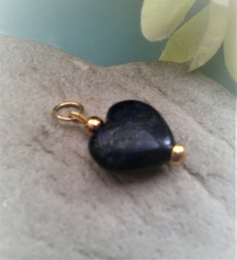 Blue Lapis Lazuli Heart Charm, Gemstone Heart for Add On Jewellery, Necklace