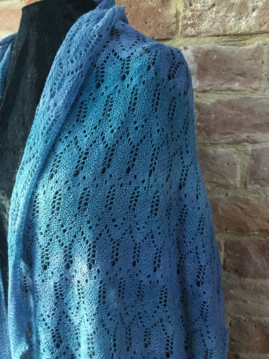 MoBair Baby Alpaca Hand dyed Stole  Indigo tones 72x26