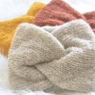 Knitted Headband Soft Alpaca Silk Women's Twisted Turban Earwarmer 