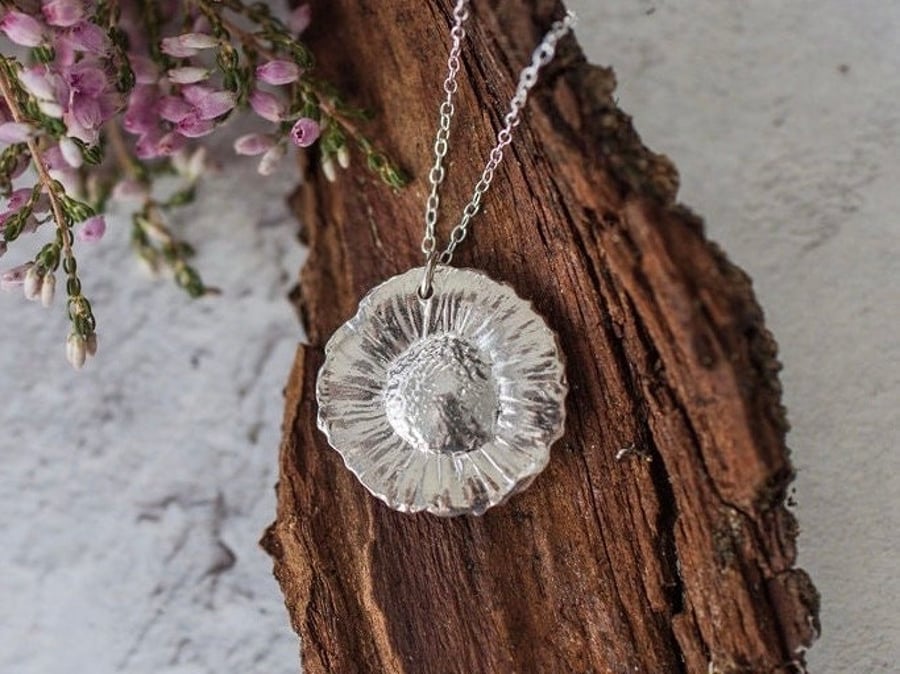 Silver Statement Daisy Necklace, Fine Silver Flower Pendant