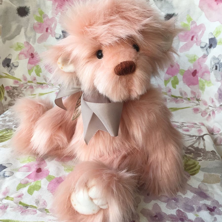 Rosie the pink snuggly bear, hand sewn collectible teddy bear 
