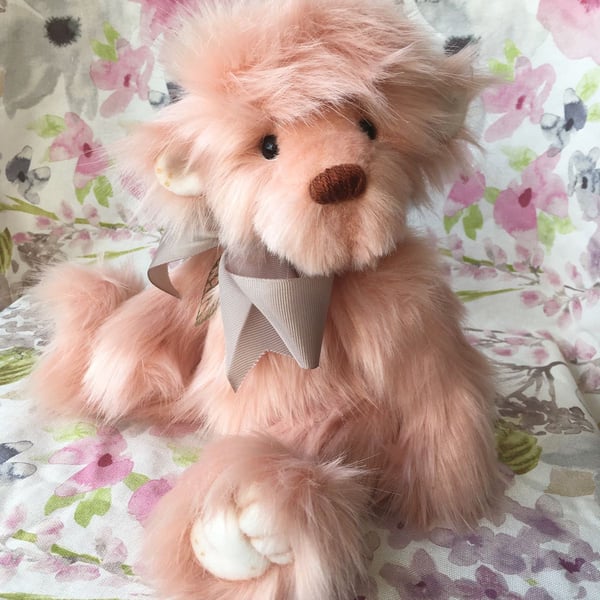 Rosie the pink snuggly bear, hand sewn collectible teddy bear 