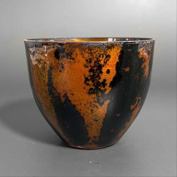 Black and Gold Enamel Bowl - Plant Pot