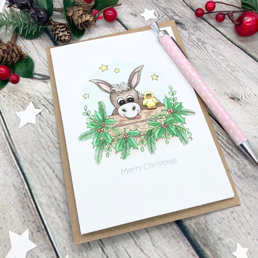 Christmas Donkey & Duck Card - Christmas Greetings Card - Personalised