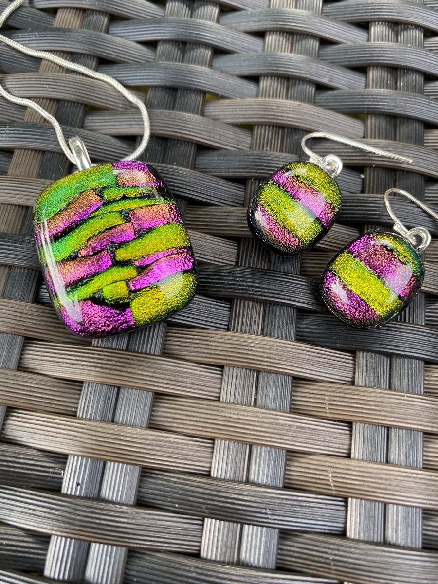 Sale item - 50% off - Fused glass pendant and earrings