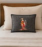 Embroidered Harris Tweed Scatter Cushion backed with Vintage Japanese Silk - Image 1