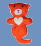Cat on back Orange and White Felt Brooch.