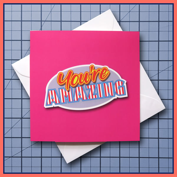 You're Amazing card , Pick me up card,  blank Greeting Card, note card, Pink