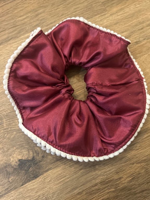 Burgundy and cream large ruffle scrunchie