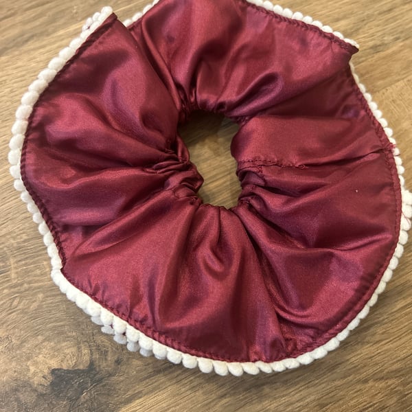 Burgundy and cream large ruffle scrunchie