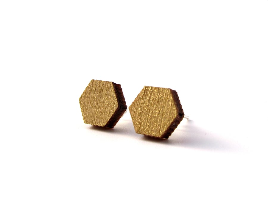 Mini Gold Hexagon Stud Earrings