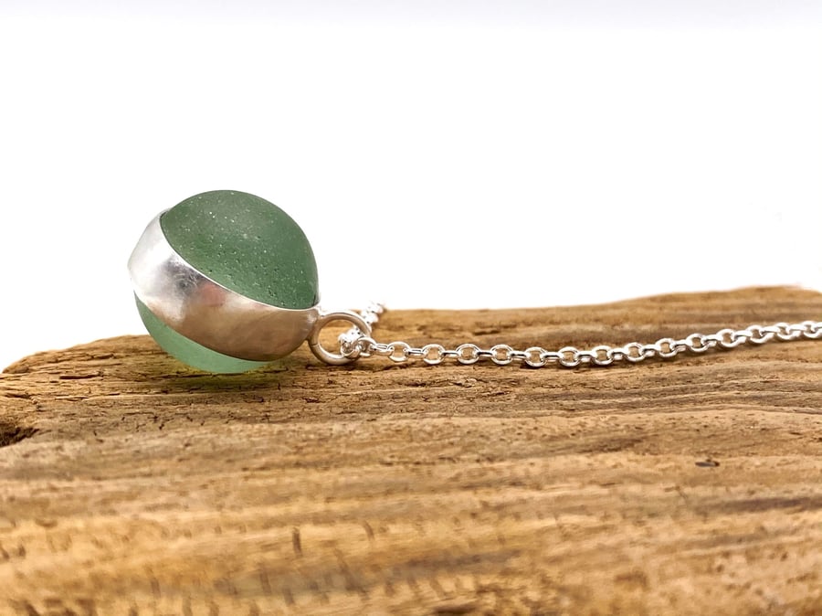 Green Sea Glass Marble Necklace