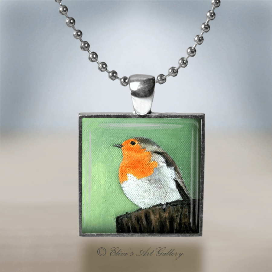 Silver Plated Robin Art Pendant Necklace